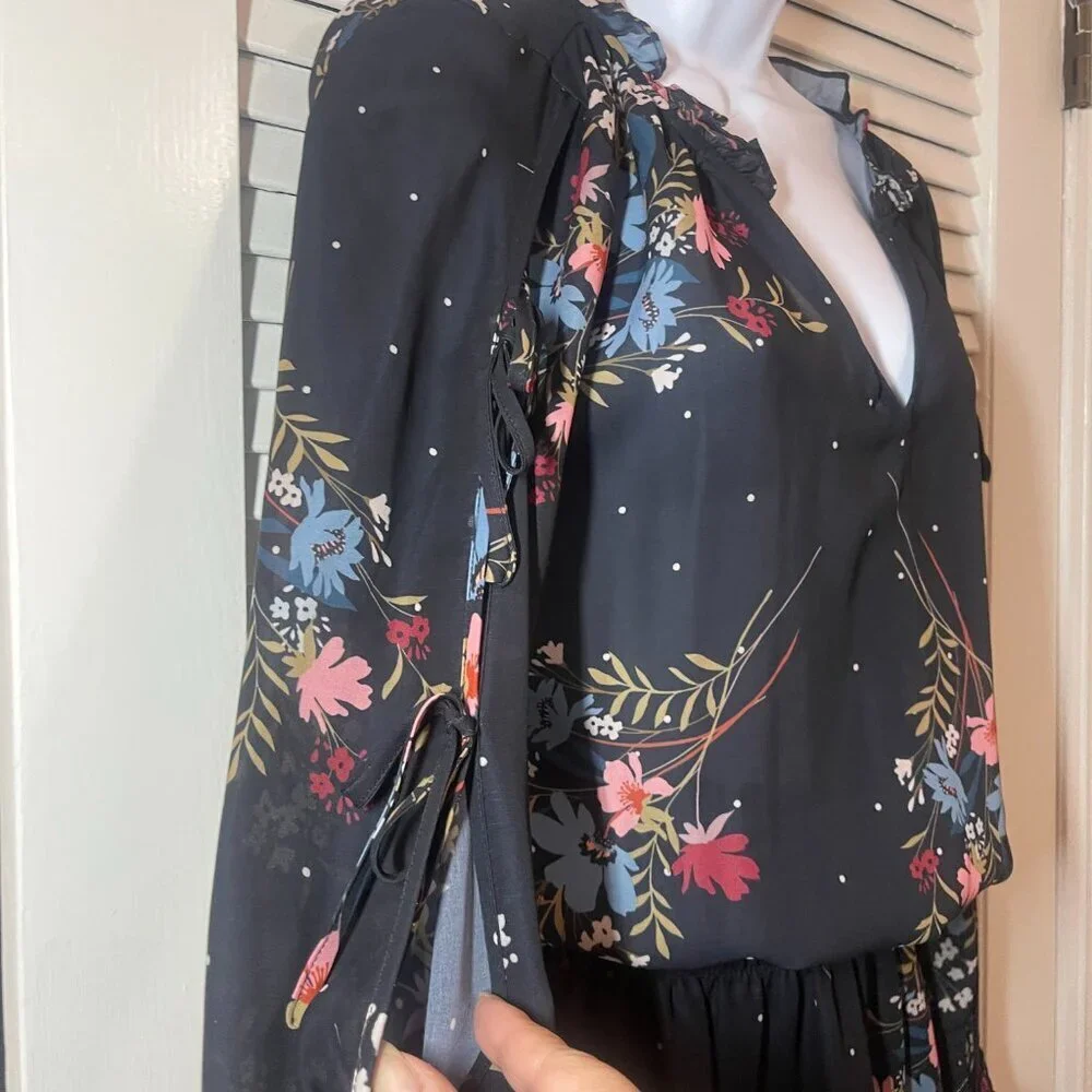 Parker Black Floral Chiffon Mini Dress XS NWOT - Picture 3 of 11